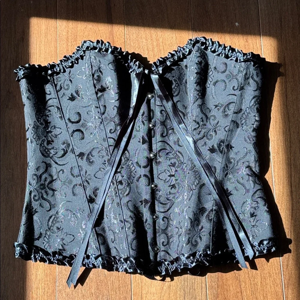 Black Strapless Brocade Corset Bustier - Picture 8 of 13